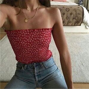Brandy Meville Red Floral Top